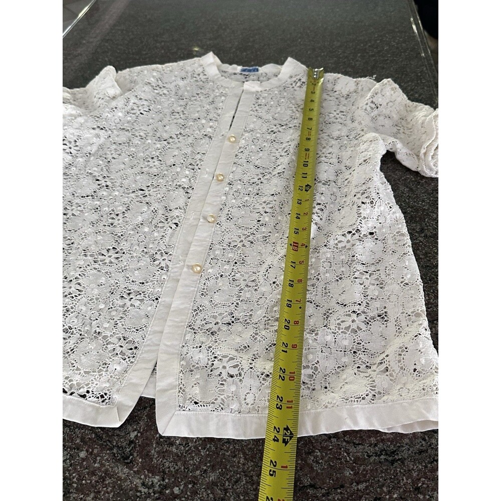VTG 90s White Lace Blouse Shirt Size Long Sleeve Avon Fashions M rosas embroide - Picture 6 of 8